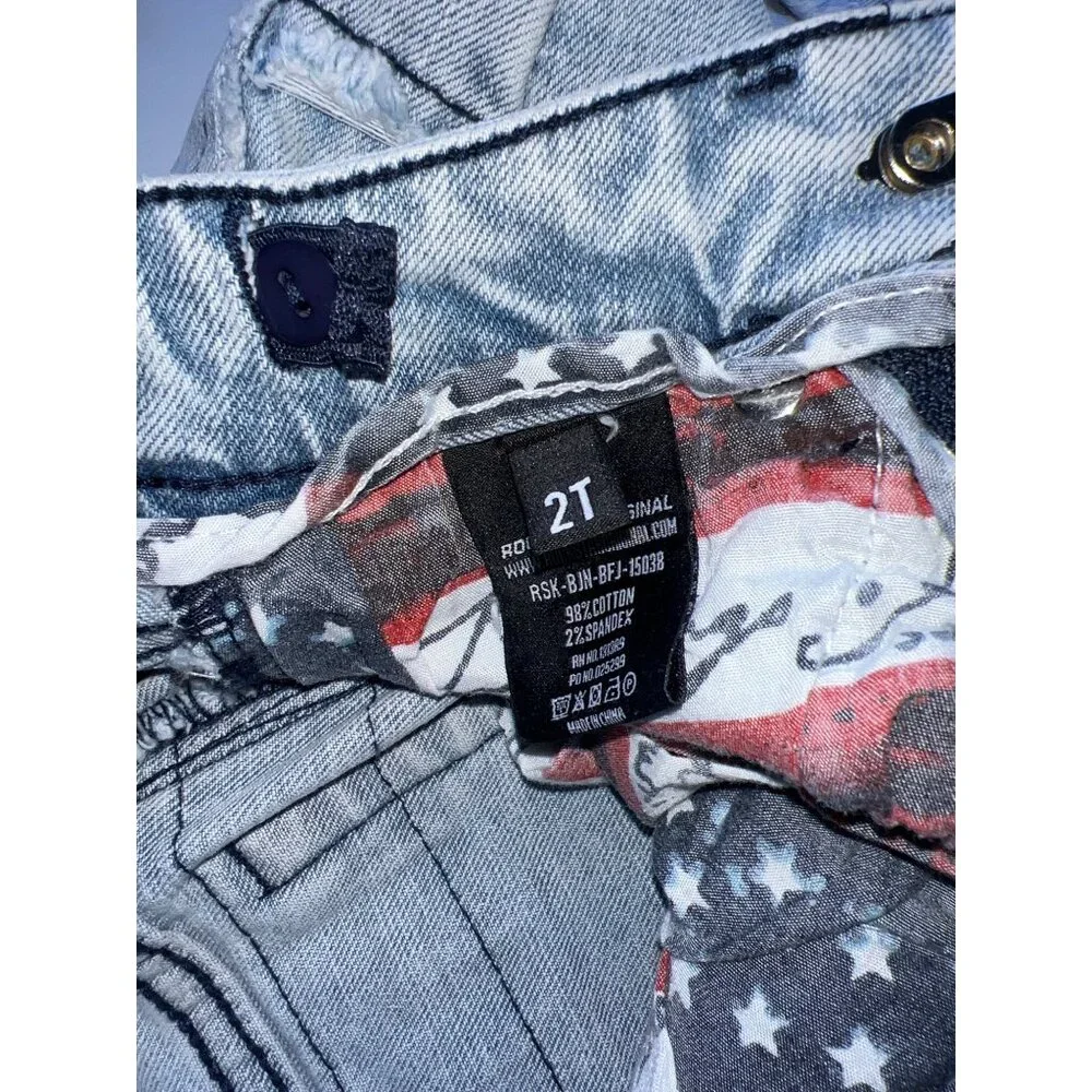 Boys Rockstar Original 2T Blue Sten Stacked Flare Jeans Distressed Denim